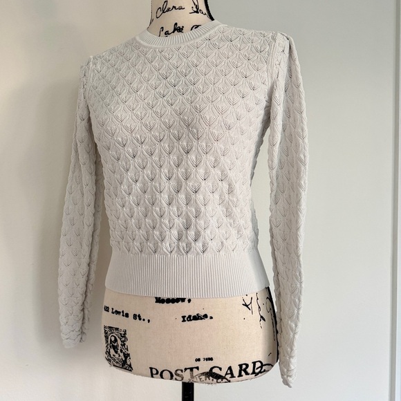 Club Monaco Sweater Pointelle Knit Sz S Ivory Ribbed Collar/Hem Quiet Luxurycore - Picture 8 of 14